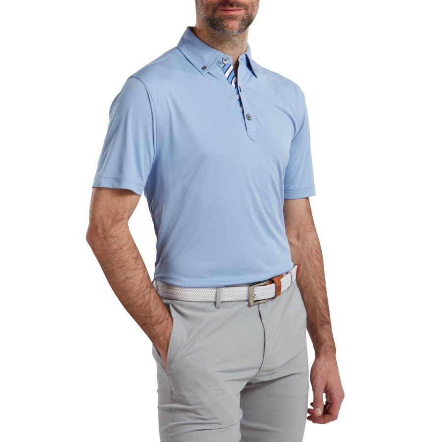 Lagoon Footjoy Birdseye Jacquard with Stripe Trim