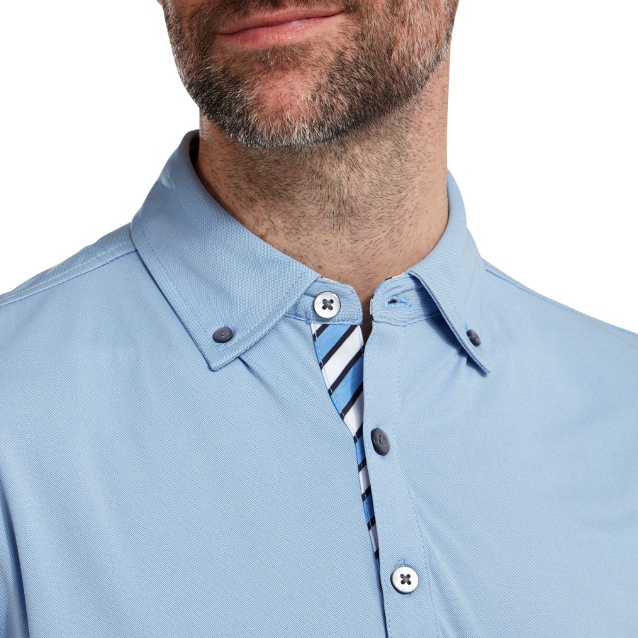 Lagoon Footjoy Birdseye Jacquard with Stripe Trim