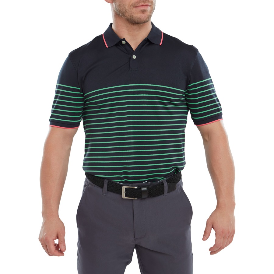 Breton Stripe Pique Footjoy Navy-Sea Green-Watermelon