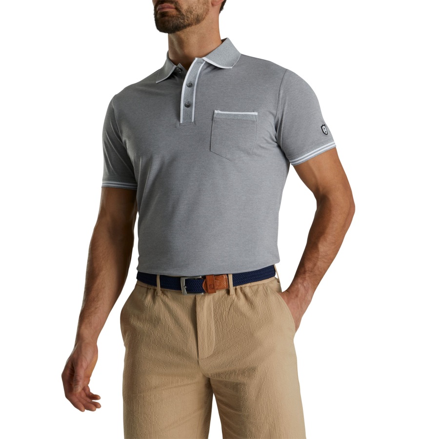Light Heather Grey Footjoy Tipped Pique Polo