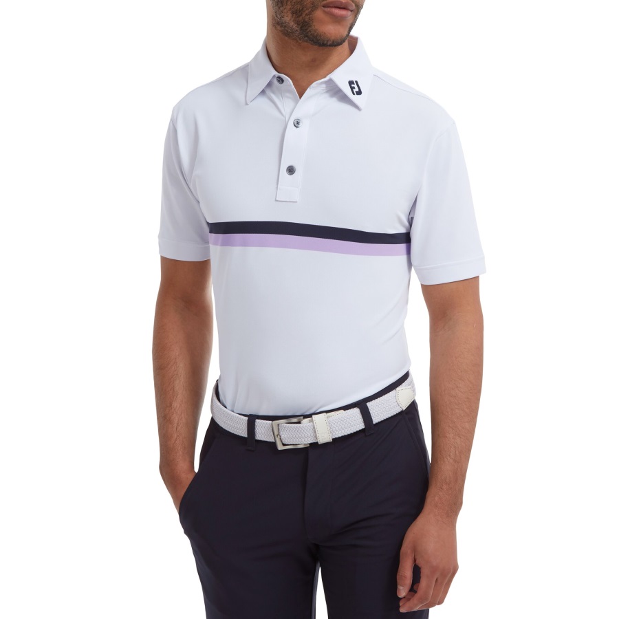 White-Navy-Lavender Footjoy Double Chest Band Pique