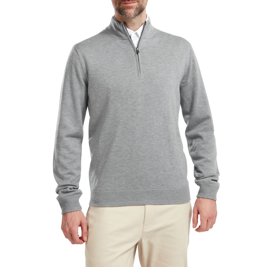 Wool Blend 1-2 Zip Lined Pullover Footjoy Heather Grey