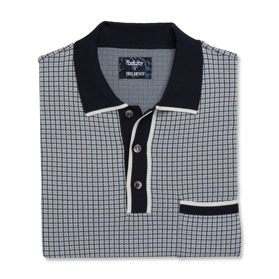 Navy-White-Blue Footjoy Houndstooth Sweater Knit Polo