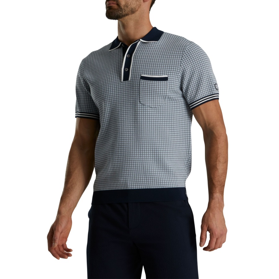 Navy-White-Blue Footjoy Houndstooth Sweater Knit Polo