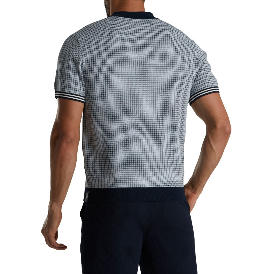Navy-White-Blue Footjoy Houndstooth Sweater Knit Polo