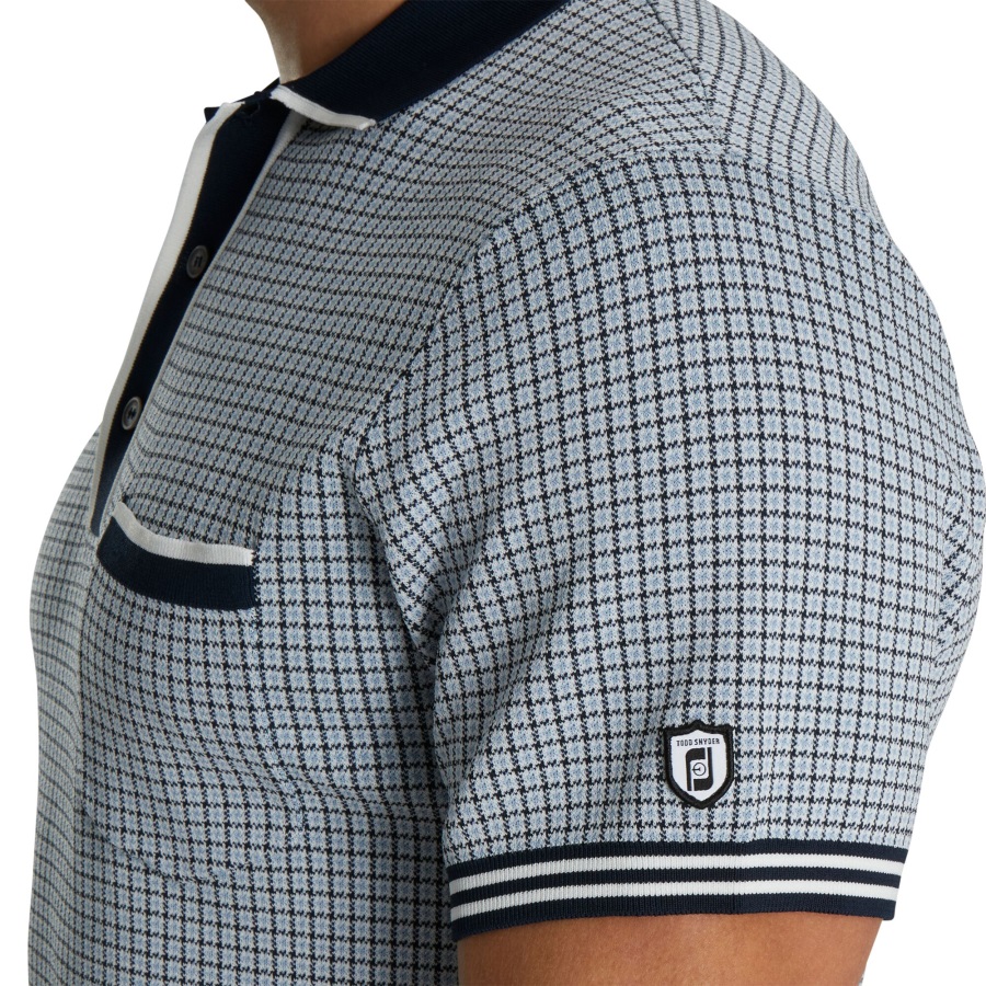 Navy-White-Blue Footjoy Houndstooth Sweater Knit Polo