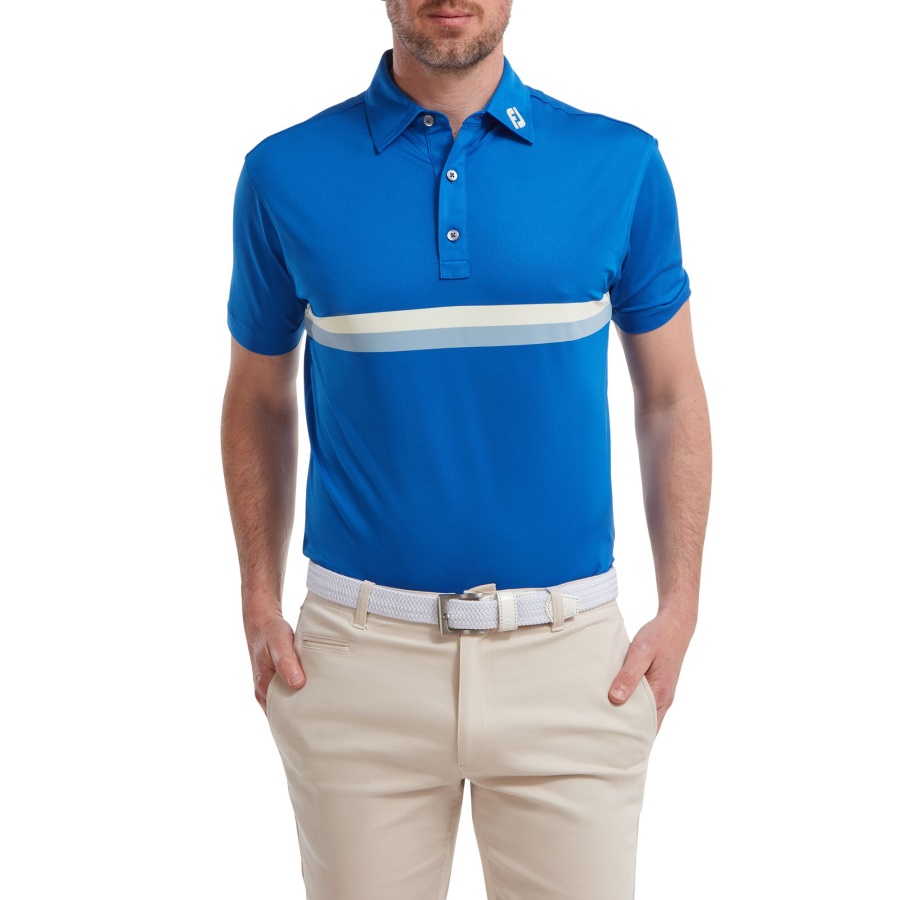 Blue-Yellow-Grey Footjoy Double Chest Band Pique