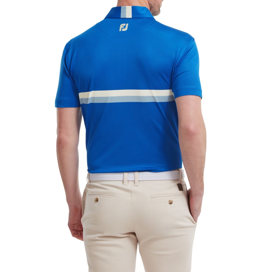 Blue-Yellow-Grey Footjoy Double Chest Band Pique