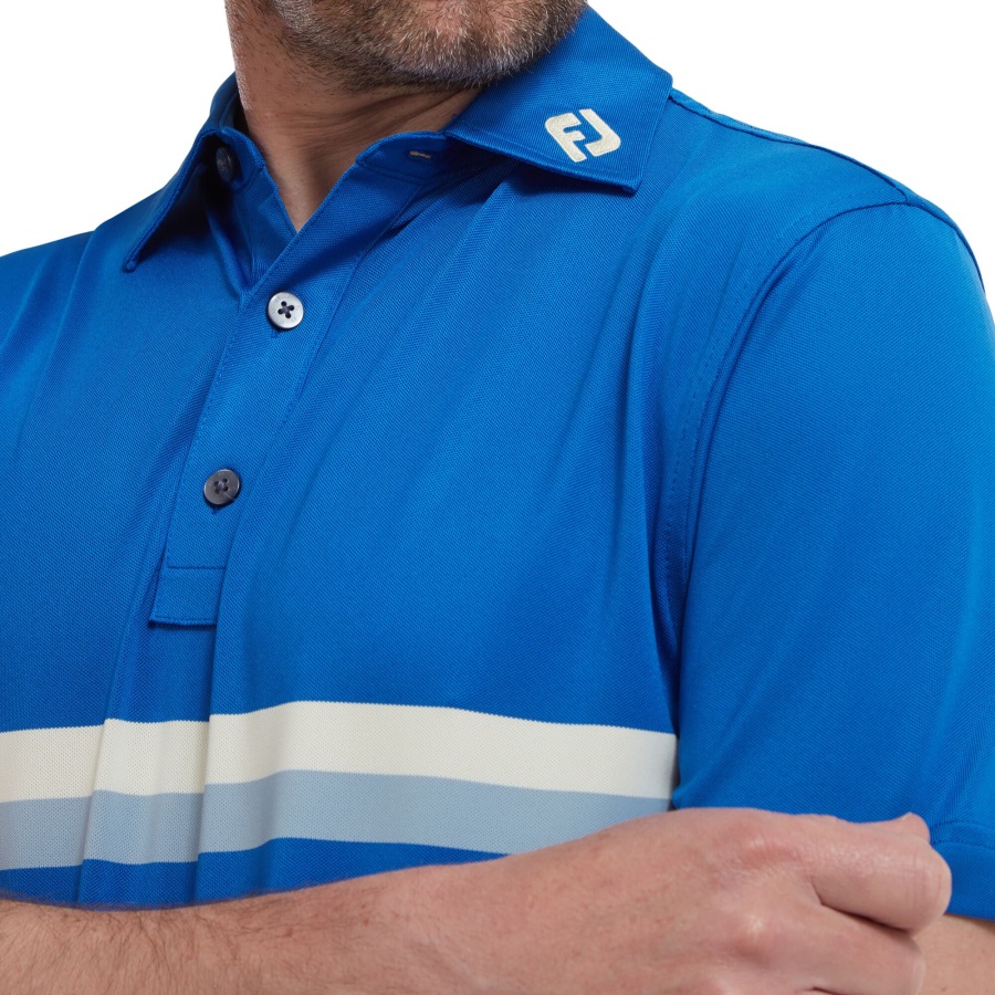 Blue-Yellow-Grey Footjoy Double Chest Band Pique