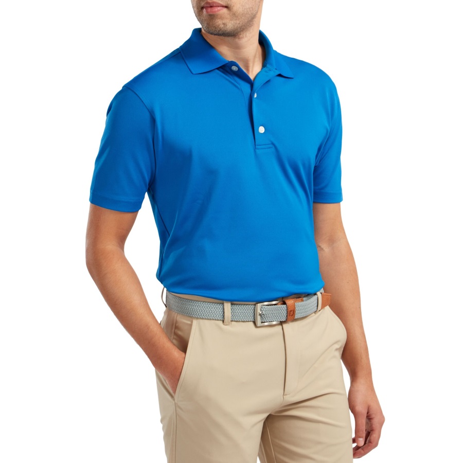 Footjoy Stretch Pique Solid Rib Knit Collar Cobalt