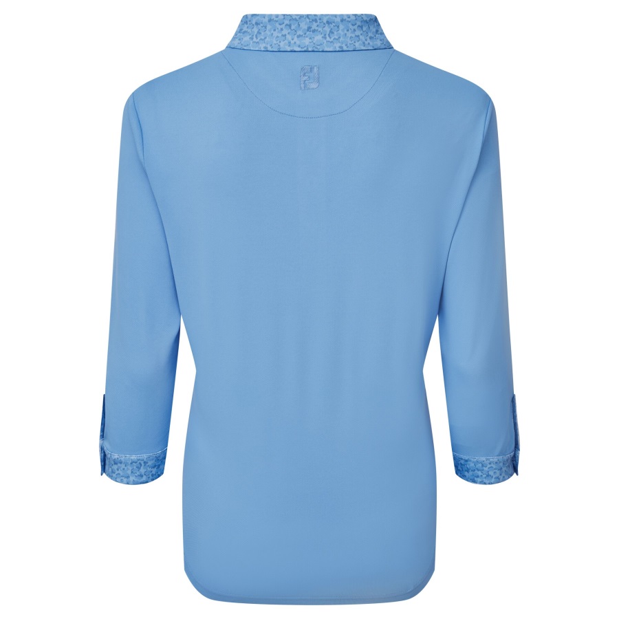 Footjoy Women's 3-4 Sleeve Pique with Printed Trim Blue Jay