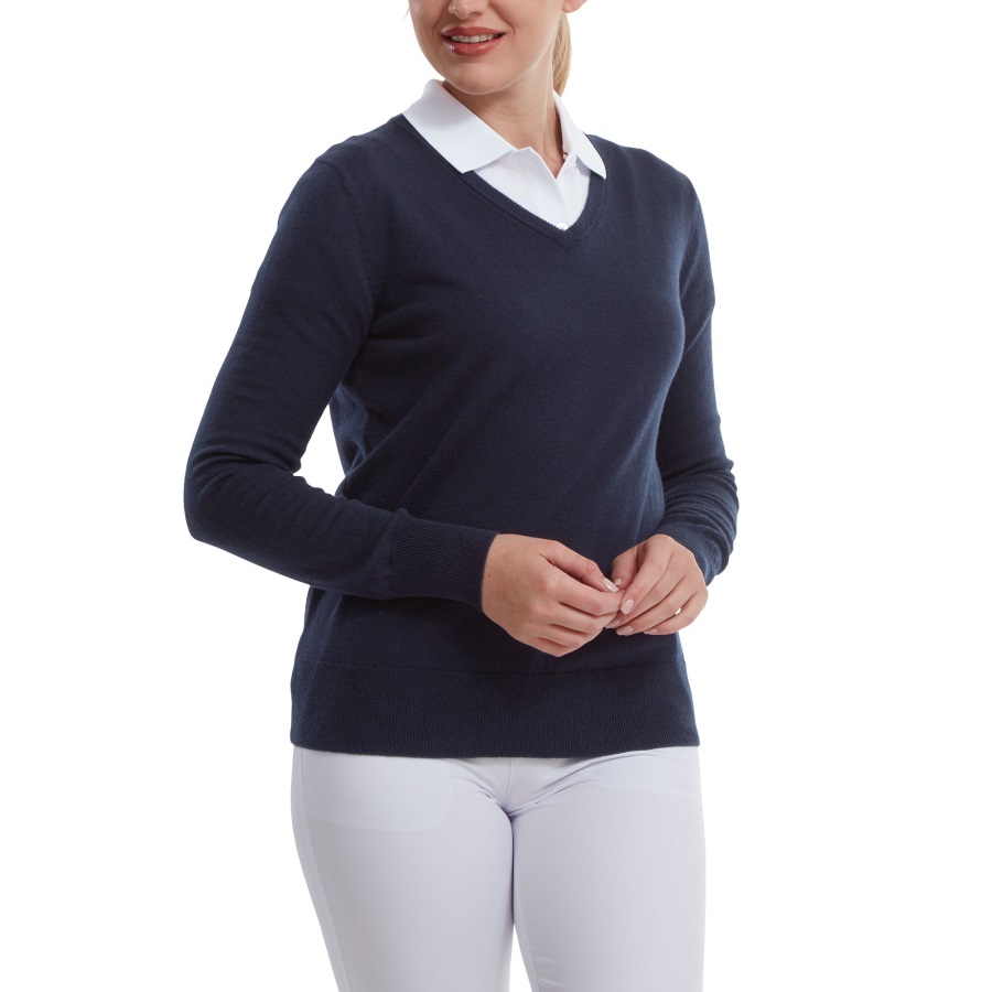 Navy Wool Blend V-Neck Pullover Footjoy