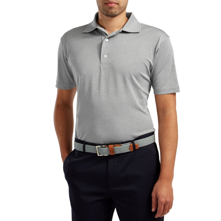 Stretch Pique Solid Rib Knit Collar Footjoy Heather Grey