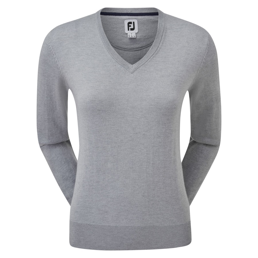 Grey Wool Blend V-Neck Pullover Footjoy