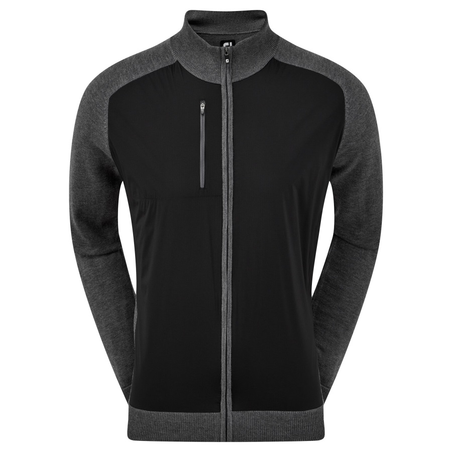 Wool Blend Tech Full-Zip Sweater Black-Charcoal Footjoy
