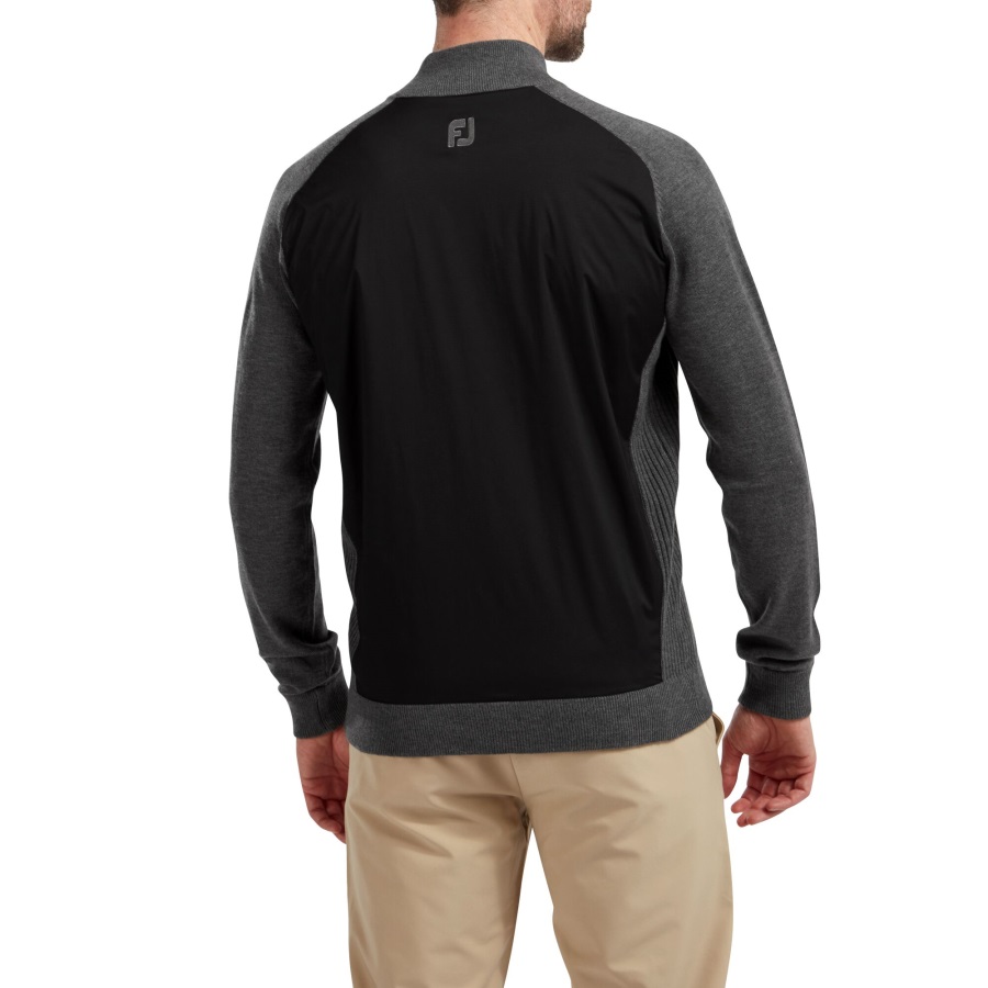 Wool Blend Tech Full-Zip Sweater Black-Charcoal Footjoy