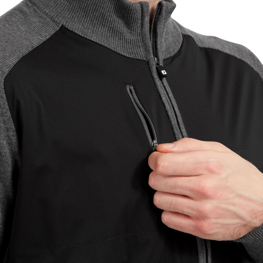Wool Blend Tech Full-Zip Sweater Black-Charcoal Footjoy