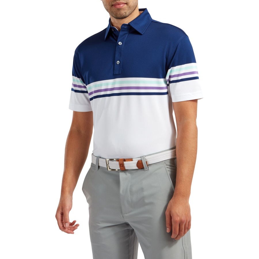 Blue-White Footjoy Stretch Pique Colour Block