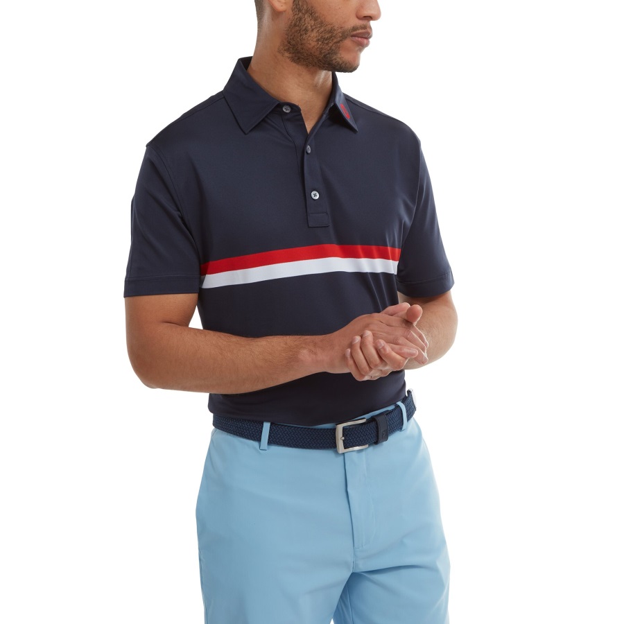 Navy-Red-White Footjoy Double Chest Band Pique