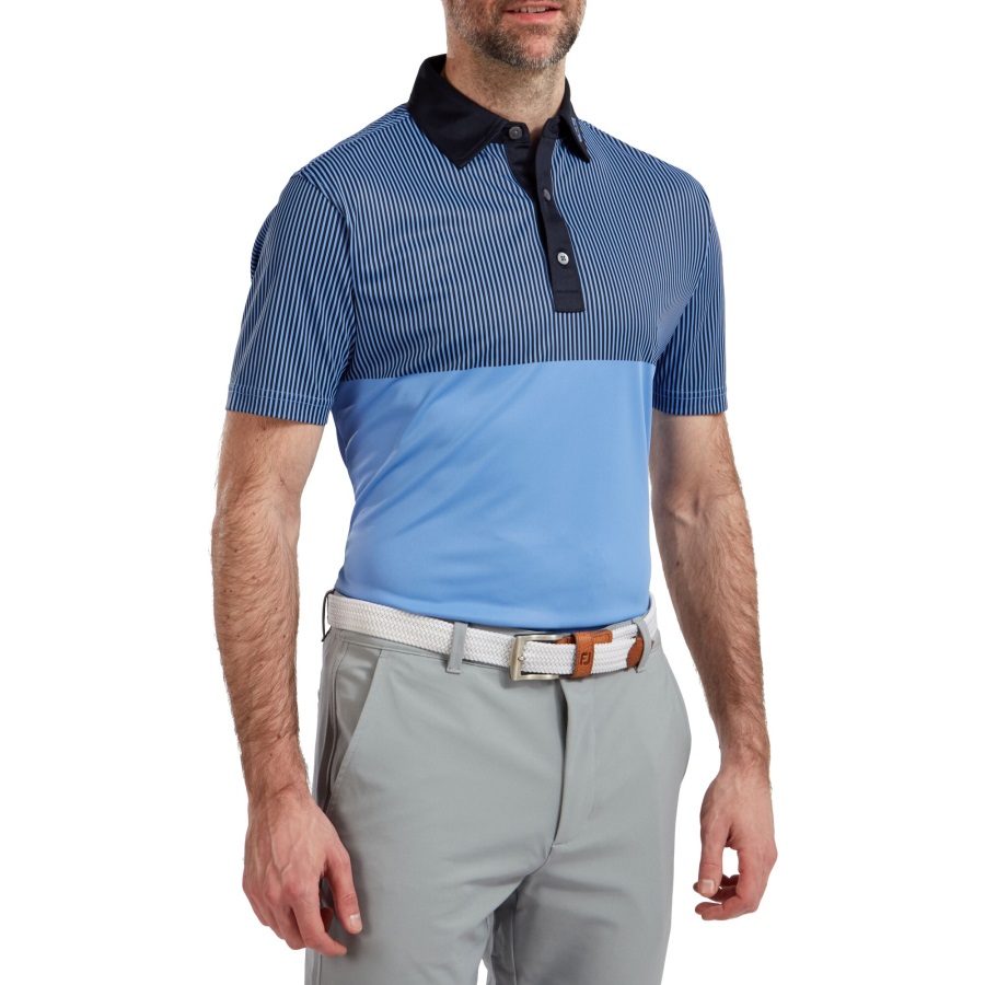 Smooth Pique Engineered Vertical Print Footjoy Lagoon-Navy