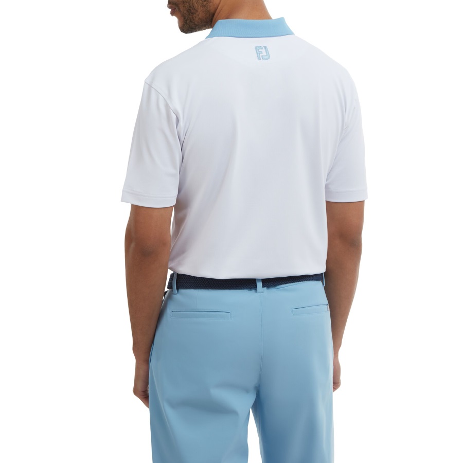 Solid with Stripe Placket Pique White-Blue Footjoy