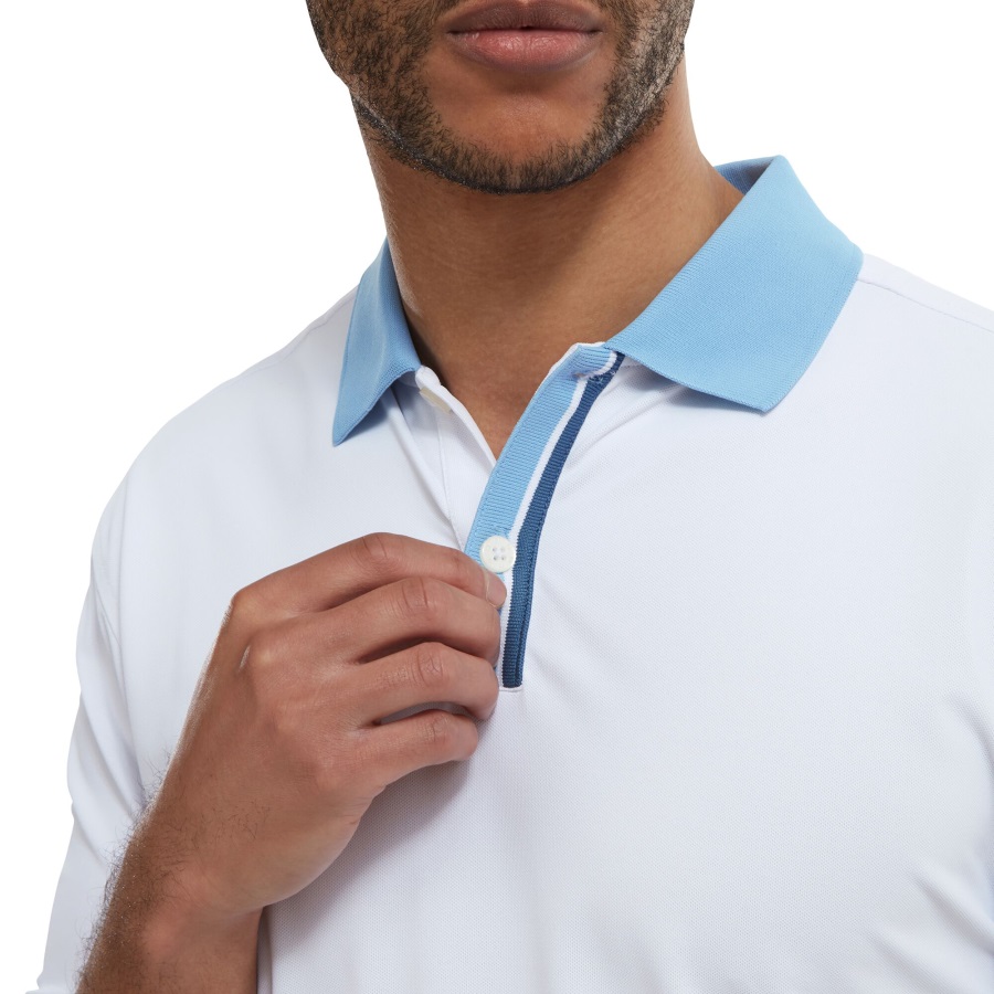 Solid with Stripe Placket Pique White-Blue Footjoy