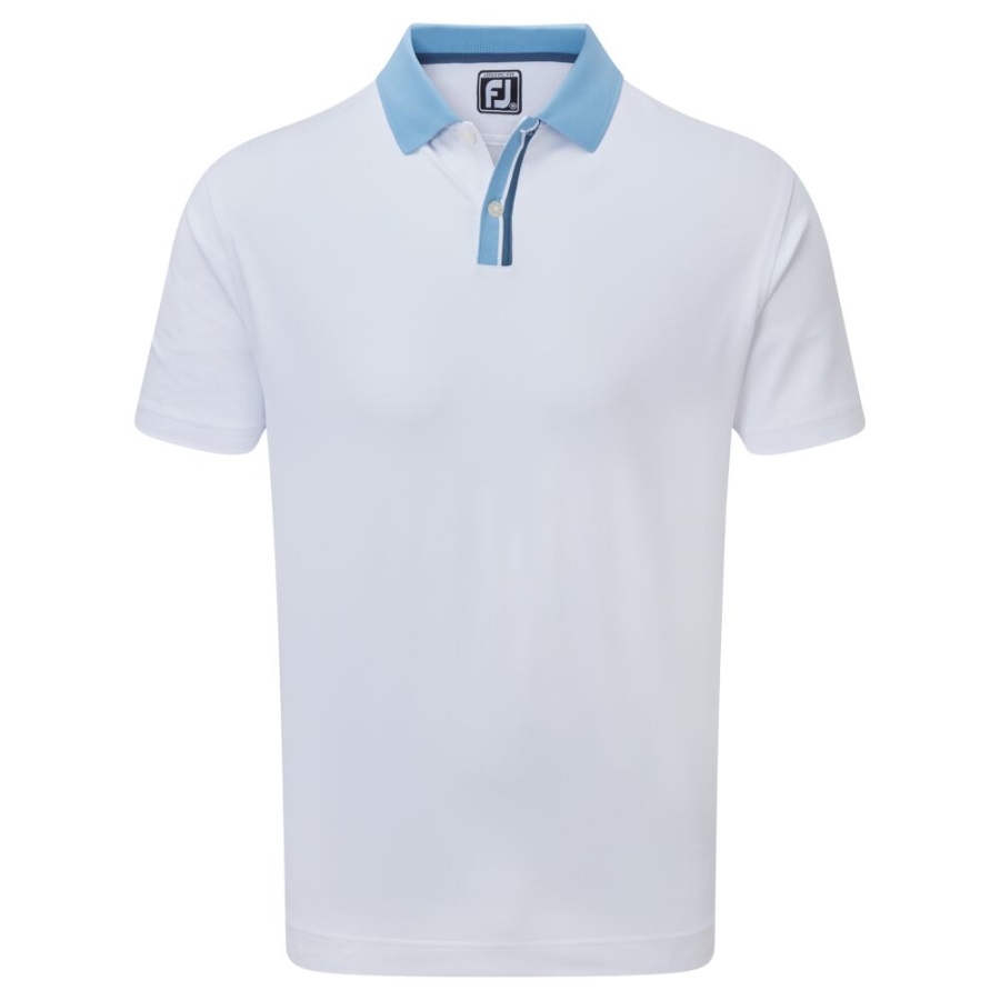 White-Blue Footjoy Solid with Stripe Placket Pique