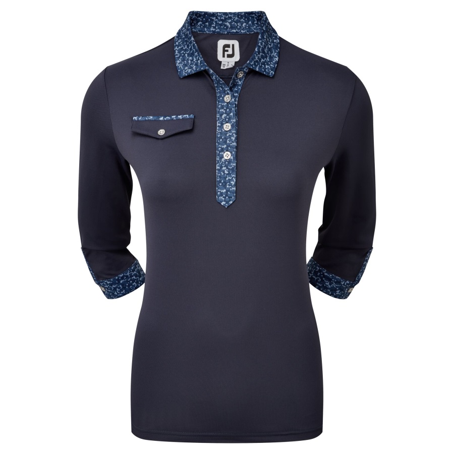 Footjoy Navy Women's 3-4 Sleeve Pique with Printed Trim
