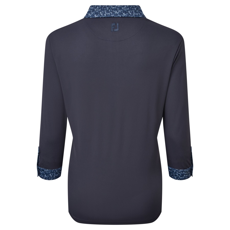 Navy Footjoy Women's 3-4 Sleeve Pique with Printed Trim