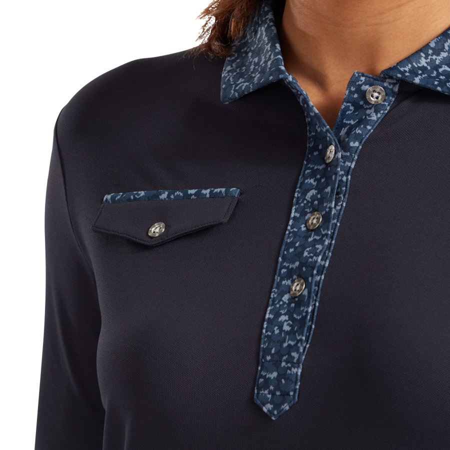 Navy Footjoy Women's 3-4 Sleeve Pique with Printed Trim
