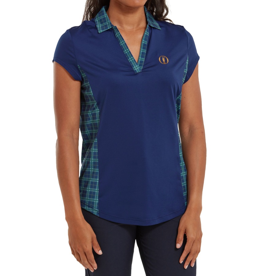 Open Cap Sleeve Tartan Panel Women Open Blue Footjoy