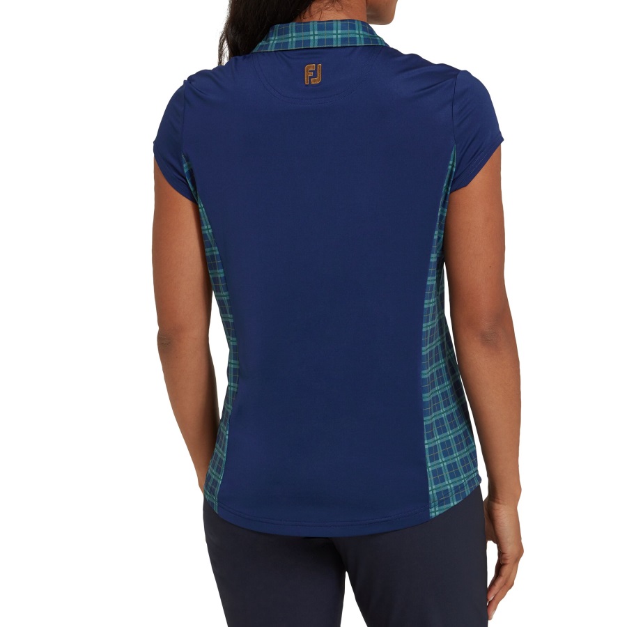 Open Cap Sleeve Tartan Panel Women Open Blue Footjoy