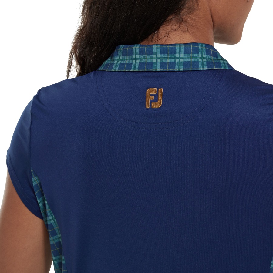 Open Cap Sleeve Tartan Panel Women Open Blue Footjoy