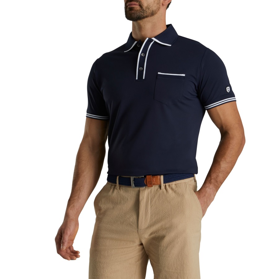 Footjoy Navy Tipped Pique Polo