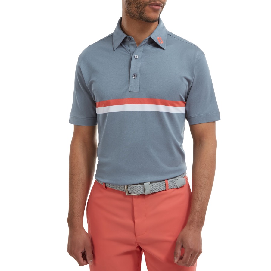 Footjoy Grey-Orange-White Double Chest Band Pique