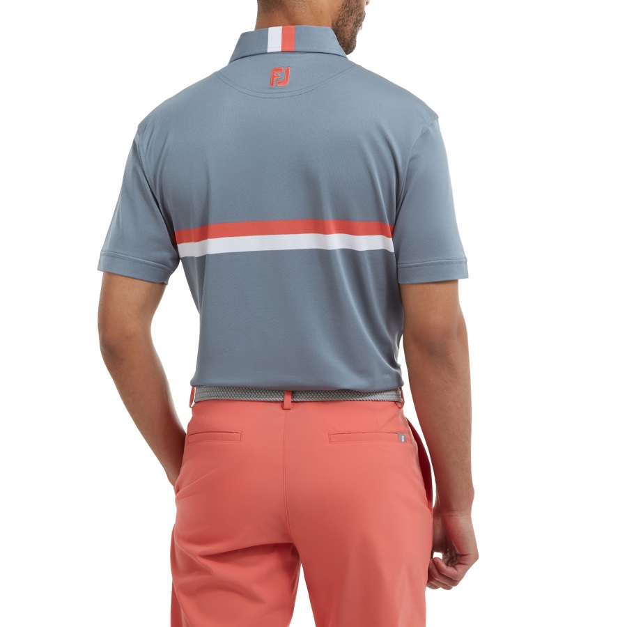 Footjoy Grey-Orange-White Double Chest Band Pique