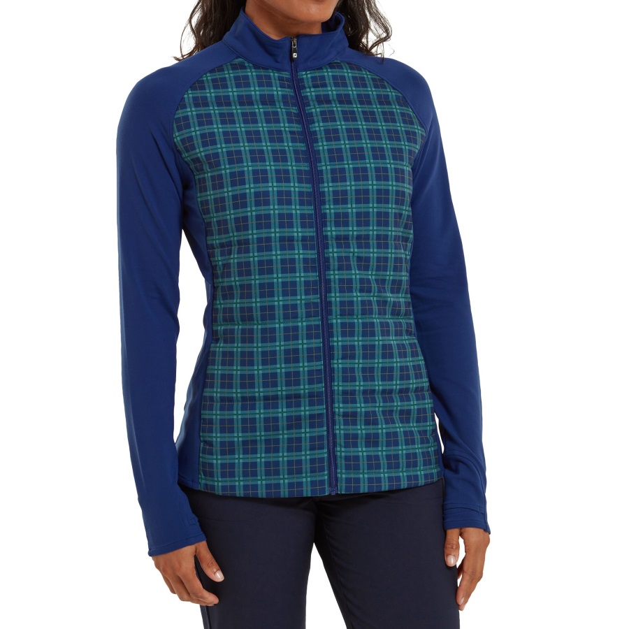 Footjoy Open Blue-Tartan Open Full-Zip Hybrid Jacket Women