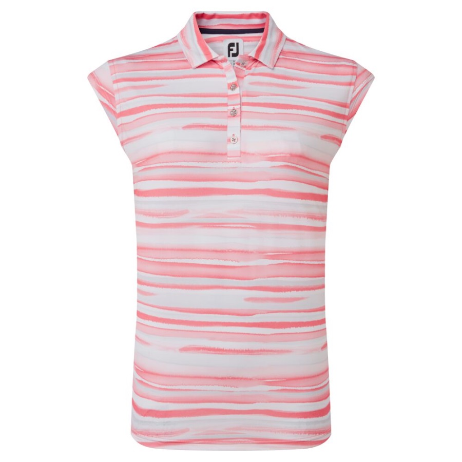 Cap Sleeve Watercolour Print Lisle Bright Coral Footjoy