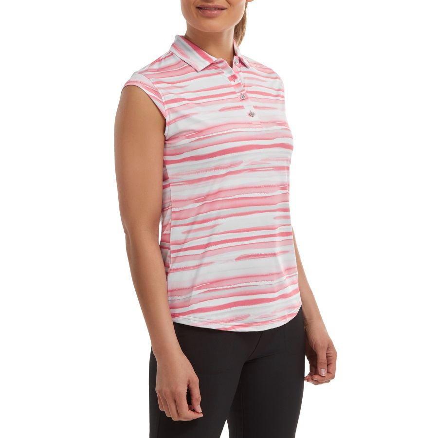 Cap Sleeve Watercolour Print Lisle Bright Coral Footjoy