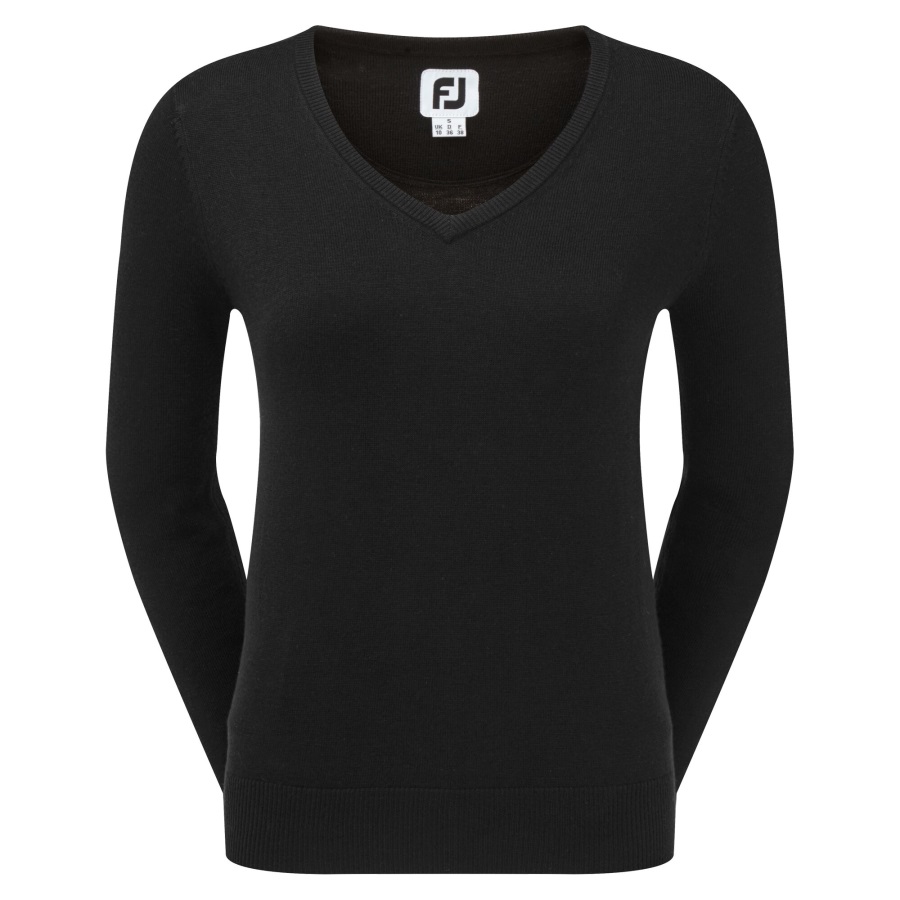 Black Wool Blend V-Neck Pullover Women Footjoy