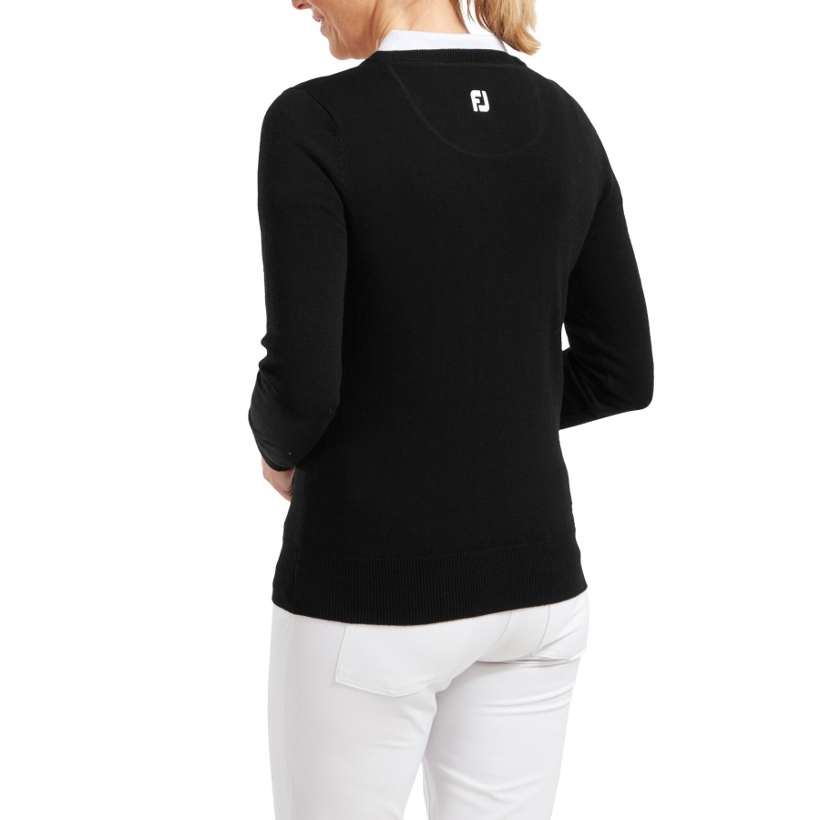 Black Wool Blend V-Neck Pullover Women Footjoy