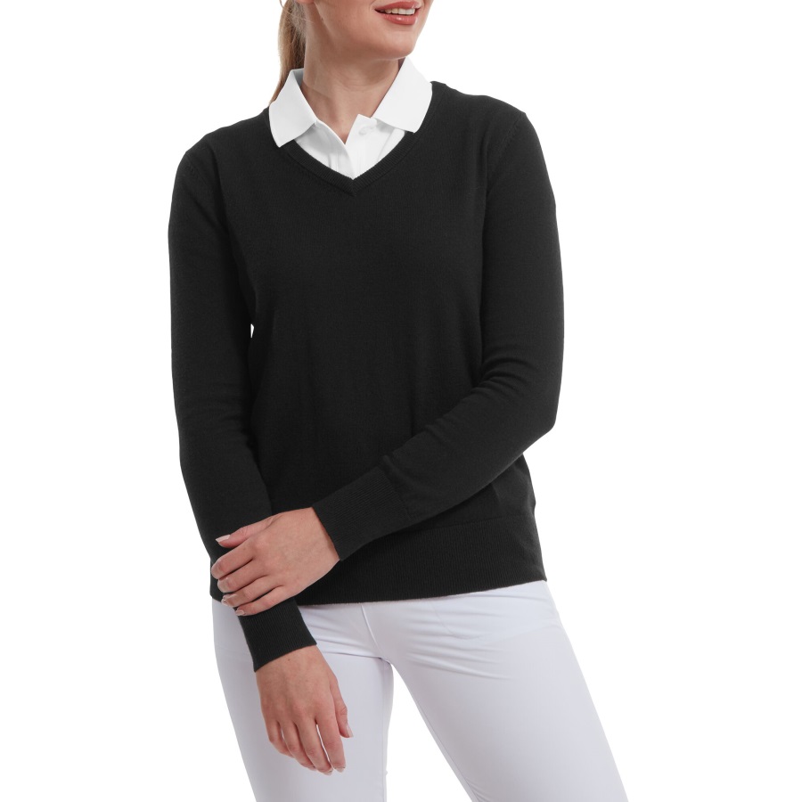 Black Wool Blend V-Neck Pullover Footjoy