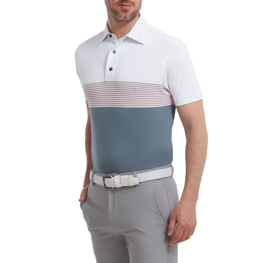 White-Grey-Pink Colour Block Pique Footjoy