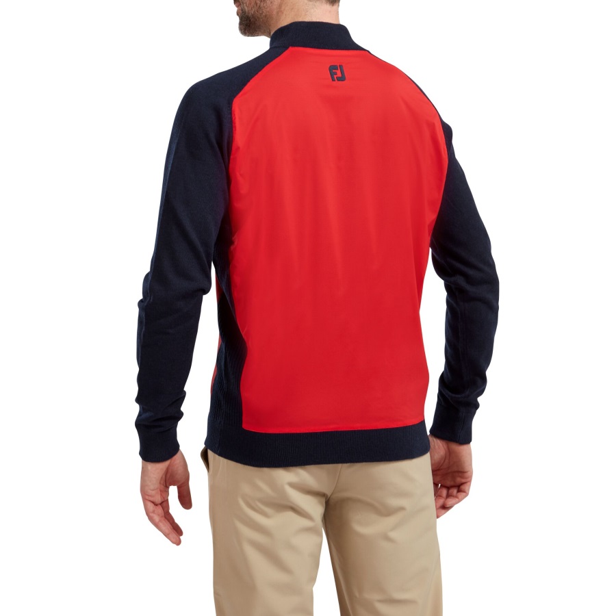 Footjoy Red-Navy Wool Blend Tech Full-Zip Sweater