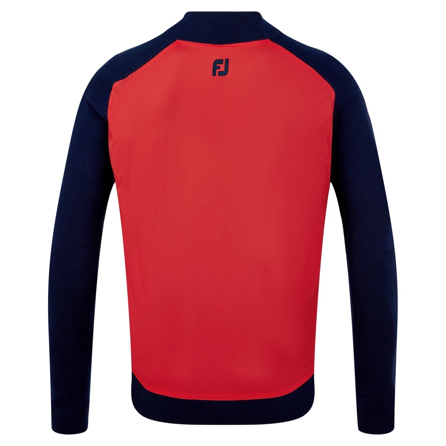 Footjoy Red-Navy Wool Blend Tech Full-Zip Sweater