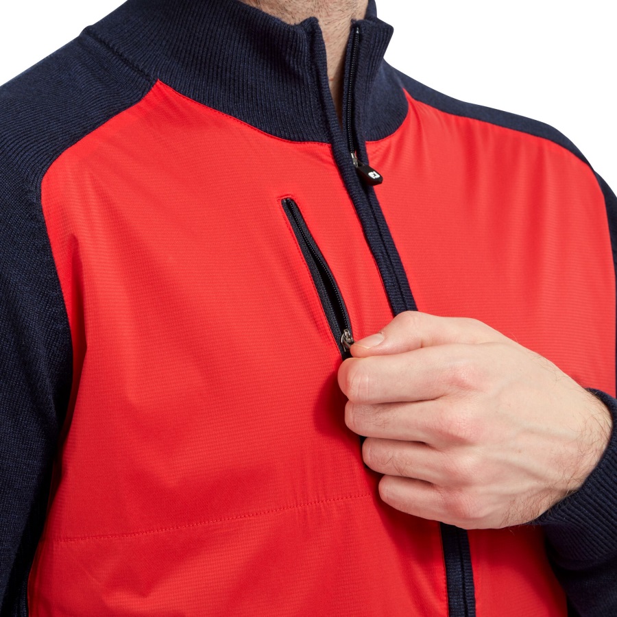 Footjoy Red-Navy Wool Blend Tech Full-Zip Sweater