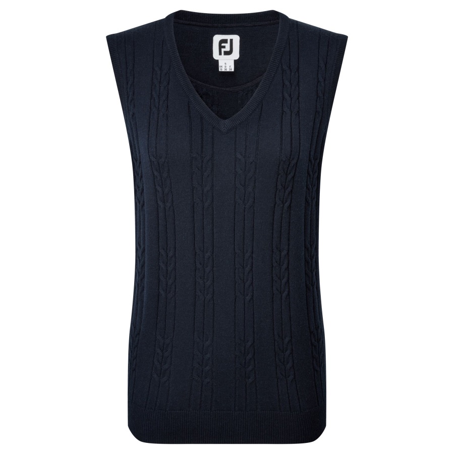 Footjoy Women's Wool Blend Cable Knit V-Neck Vest Navy