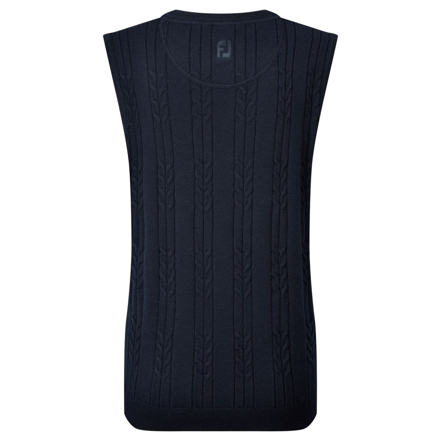 Navy Women's Wool Blend Cable Knit V-Neck Vest Footjoy