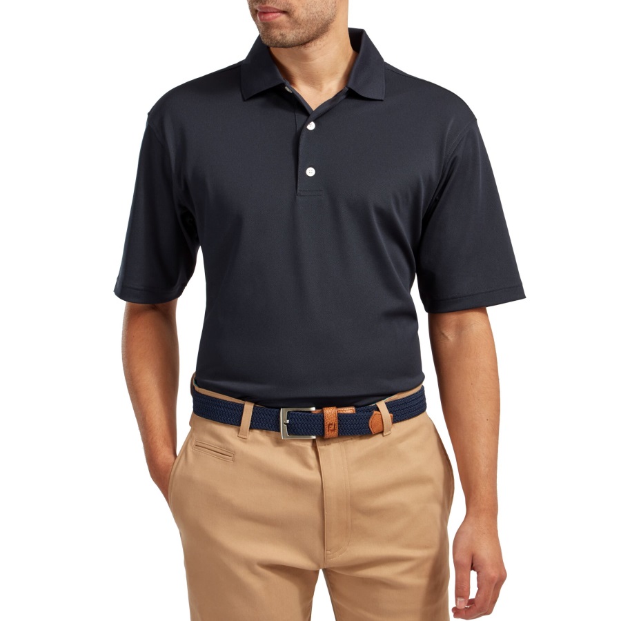 Navy Footjoy Stretch Pique Solid Knit Collar