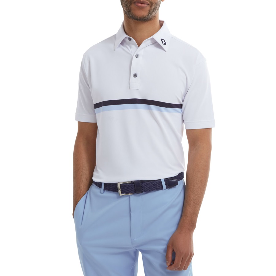 Double Chest Band Pique White-Navy-Blue Footjoy